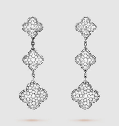 [Elite]CLOVER 3 MOTIF DIAMOND SILVER DROP EARRINGS