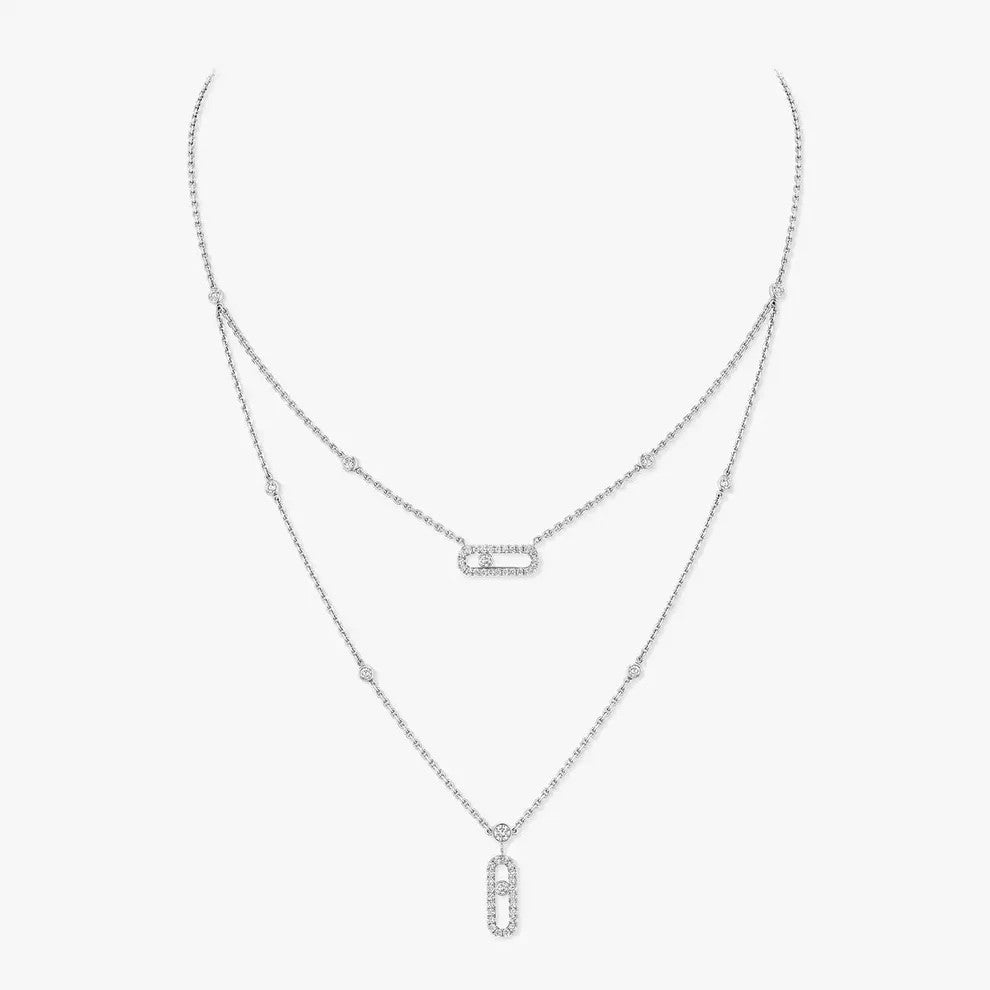 [Elite]2 Rows Rose Gold Diamond Pave_ Necklace Move Uno