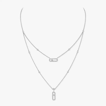 [Elite]2 Rows Rose Gold Diamond Pave_ Necklace Move Uno