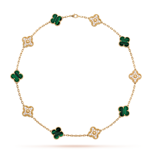 [Elite]CLOVER 10 MOTIFS MALACHITE DIAMOND NECKLACE