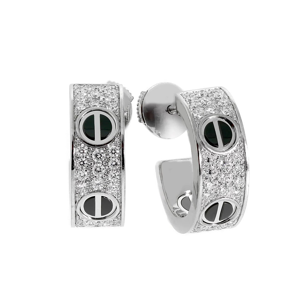 [Elite]LOVE CERAMIC DIAMOND PAVED SILVER EARRINGS