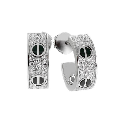 [Elite]LOVE CERAMIC DIAMOND PAVED SILVER EARRINGS