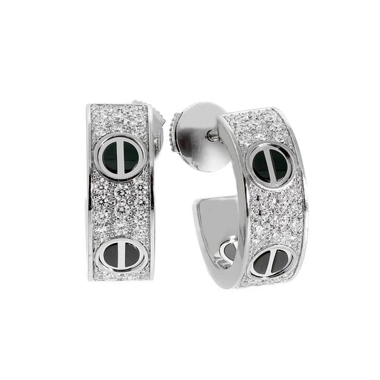 [Elite]LOVE CERAMIC DIAMOND PAVED SILVER EARRINGS