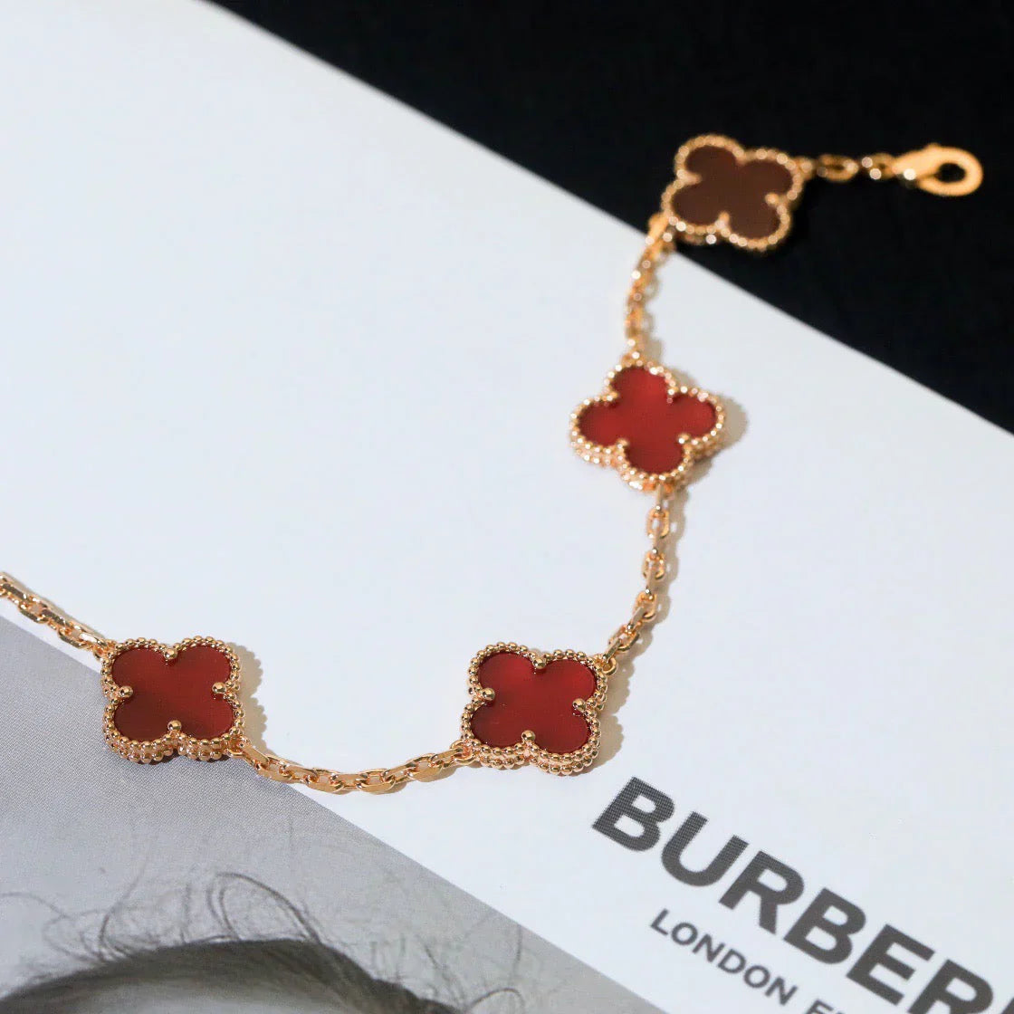 [Elite] CLOVER 5 MOTIF RED CORNELIAN BRACELET COLLECTION