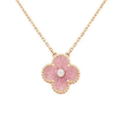 [Elite]CLOVER 15MM DIAMOND RHODONITE NECKLACE