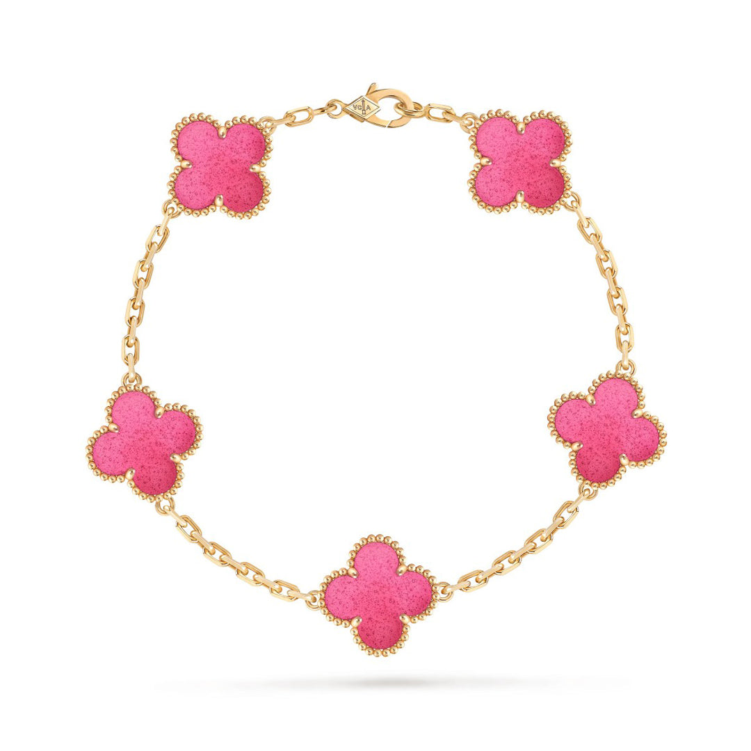 [Elite]NEW CLOVER 5 MOTIFS PINK ENAMEL BRACELET