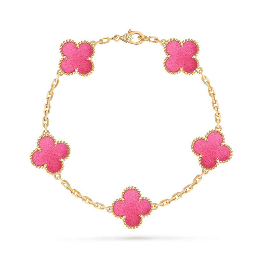 [Elite]NEW CLOVER 5 MOTIFS PINK ENAMEL BRACELET