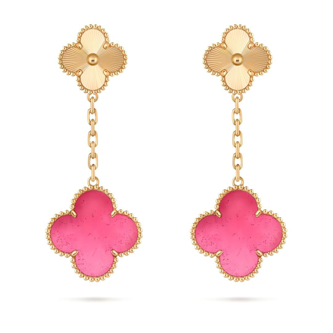 [Elite]NEW CLOVER 2 MOTIF PINK ENAMEL EARRINGS