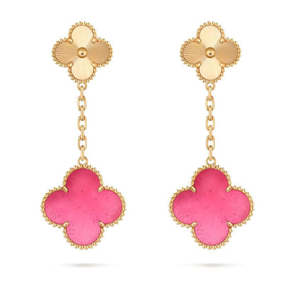 [Elite]NEW CLOVER 2 MOTIF PINK ENAMEL EARRINGS