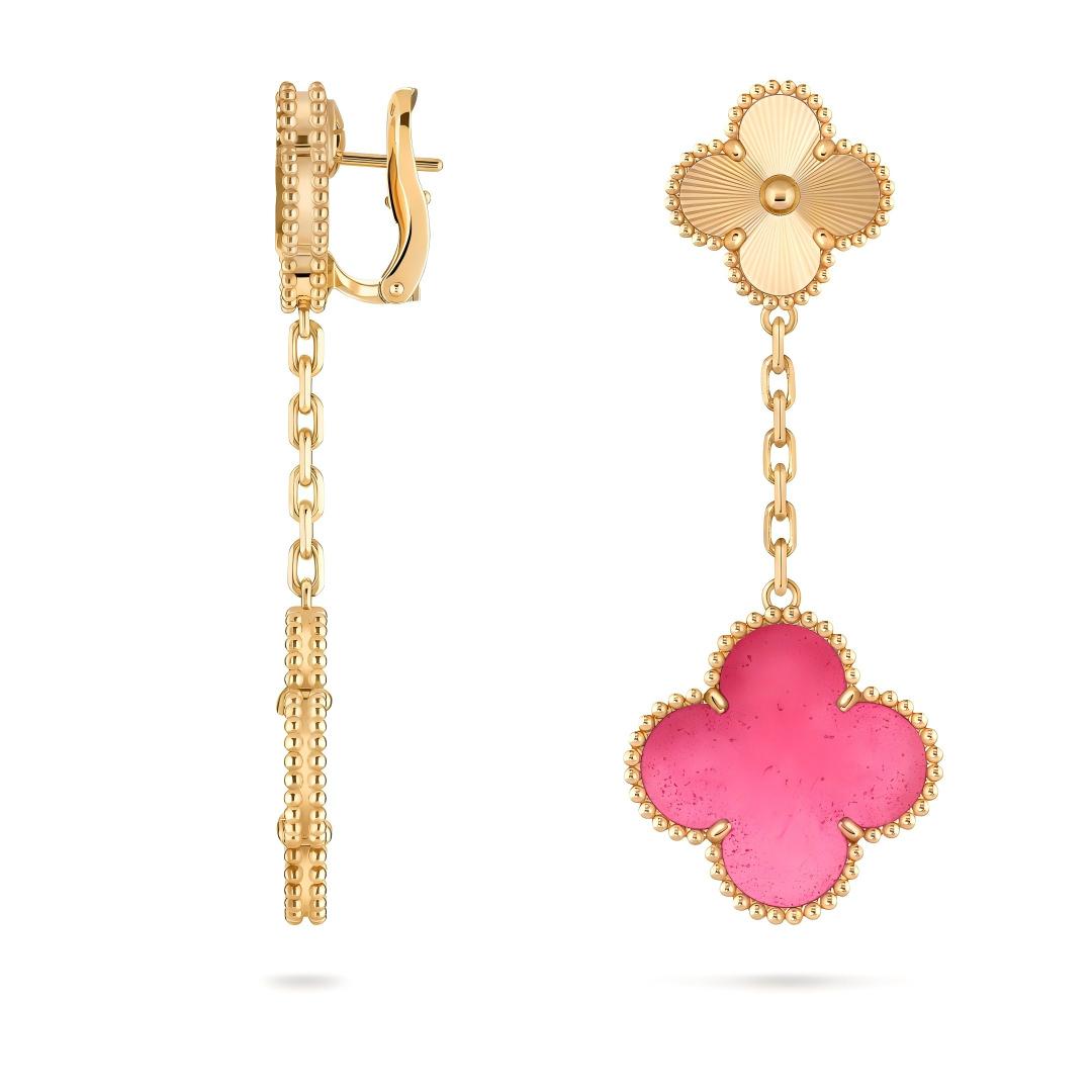 [Elite]NEW CLOVER 2 MOTIF PINK ENAMEL EARRINGS