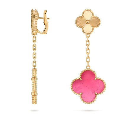 [Elite]NEW CLOVER 2 MOTIF PINK ENAMEL EARRINGS