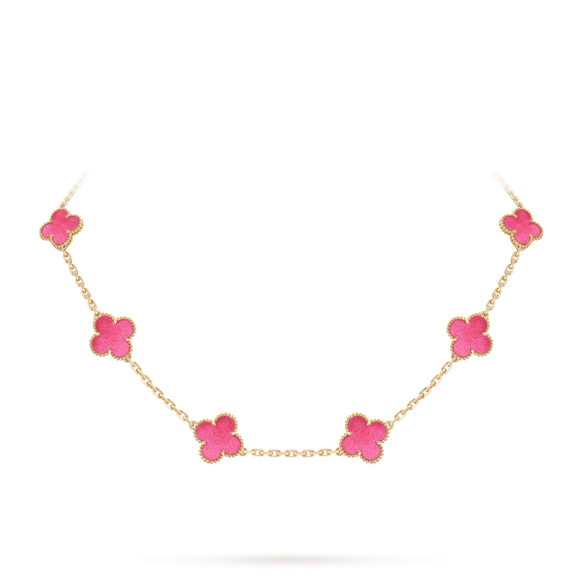 [Elite]NEW CLOVER 10 MOTIFS PINK ENAMEL NECKLACE