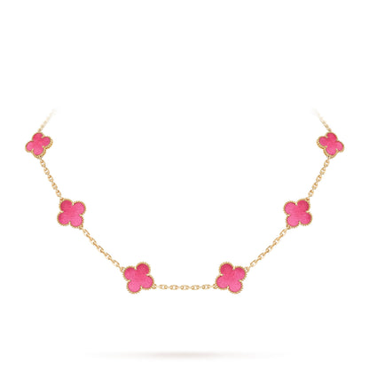 [Elite]NEW CLOVER 10 MOTIFS PINK ENAMEL NECKLACE