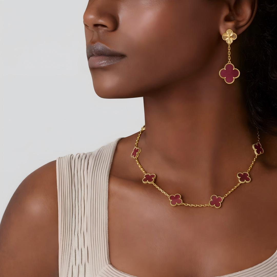 [Elite]NEW CLOVER 10 MOTIFS PINK ENAMEL NECKLACE