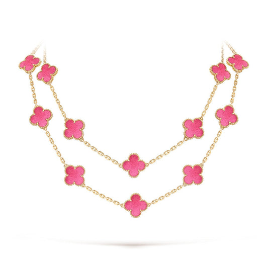[Elite] NEW CLOVER 20 MOTIFS PINK ENAMEL NECKLACE