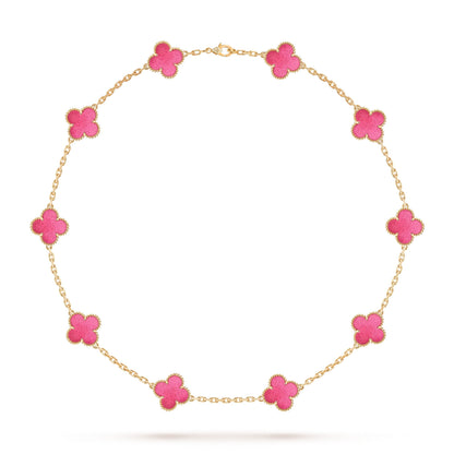 [Elite]NEW CLOVER 10 MOTIFS PINK ENAMEL NECKLACE