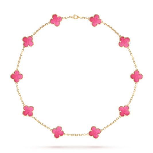 [Elite]NEW CLOVER 10 MOTIFS PINK ENAMEL NECKLACE