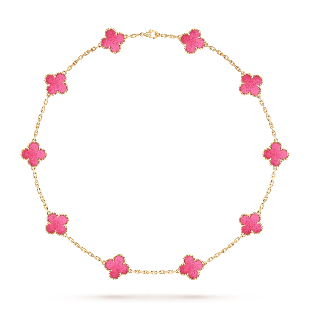 [Elite]NEW CLOVER 10 MOTIFS PINK ENAMEL NECKLACE