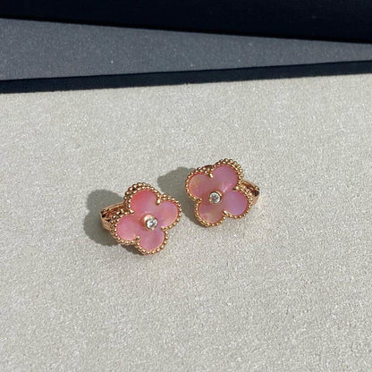 [Elite]CLOVER MEDIUM 1 DIAMOND PINK EARRINGS