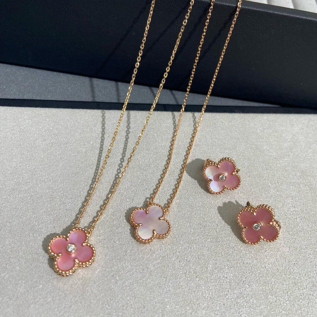 [Elite]CLOVER MEDIUM 1 DIAMOND PINK EARRINGS