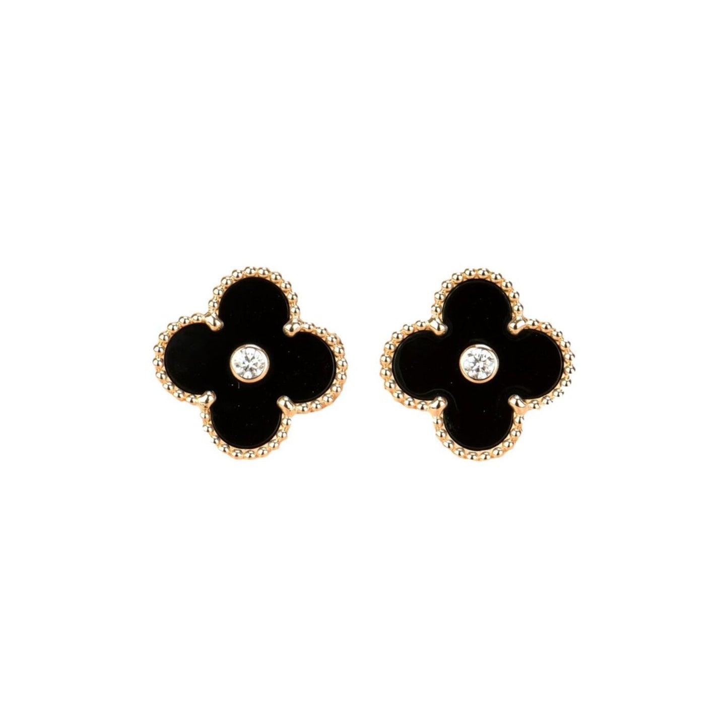 [Elite]CLOVER MEDIUM 1 MOTIFS ONYX DIAMOND EARRINGS