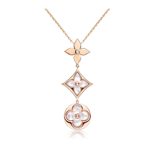[Elite]COLOR BLOSSOM LARIAT NECKLACE PINK GOLD WHITE MOTHER PEARL AND DIAMOND