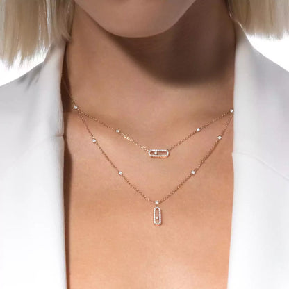 [Elite]2 Rows Rose Gold Diamond Pave_ Necklace Move Uno