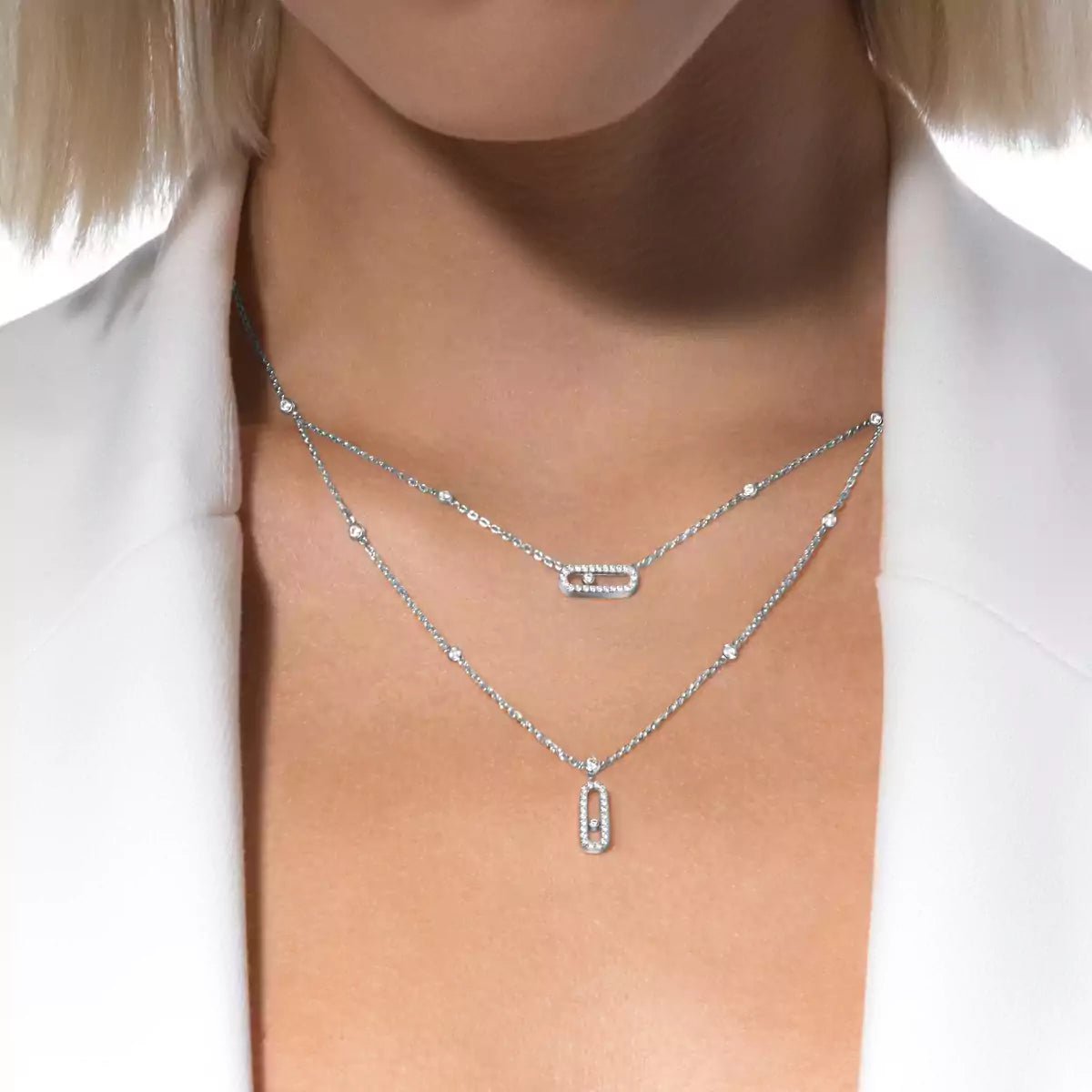 [Elite]2 Rows Rose Gold Diamond Pave_ Necklace Move Uno
