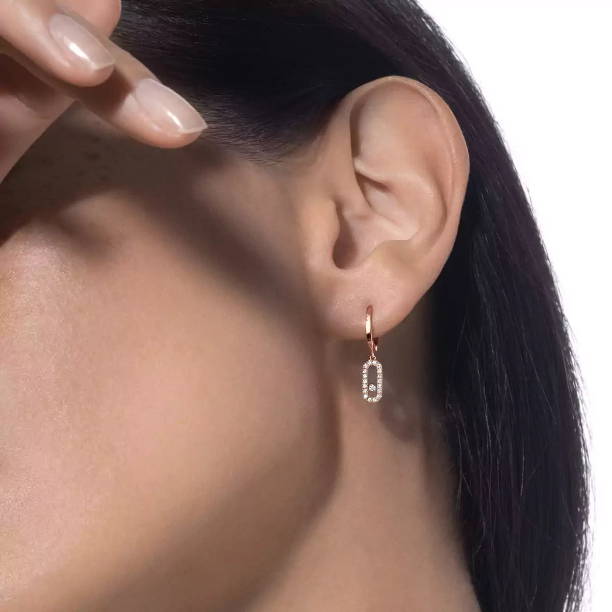 [Elite]Move Uno Single Diamond Hoop Earring