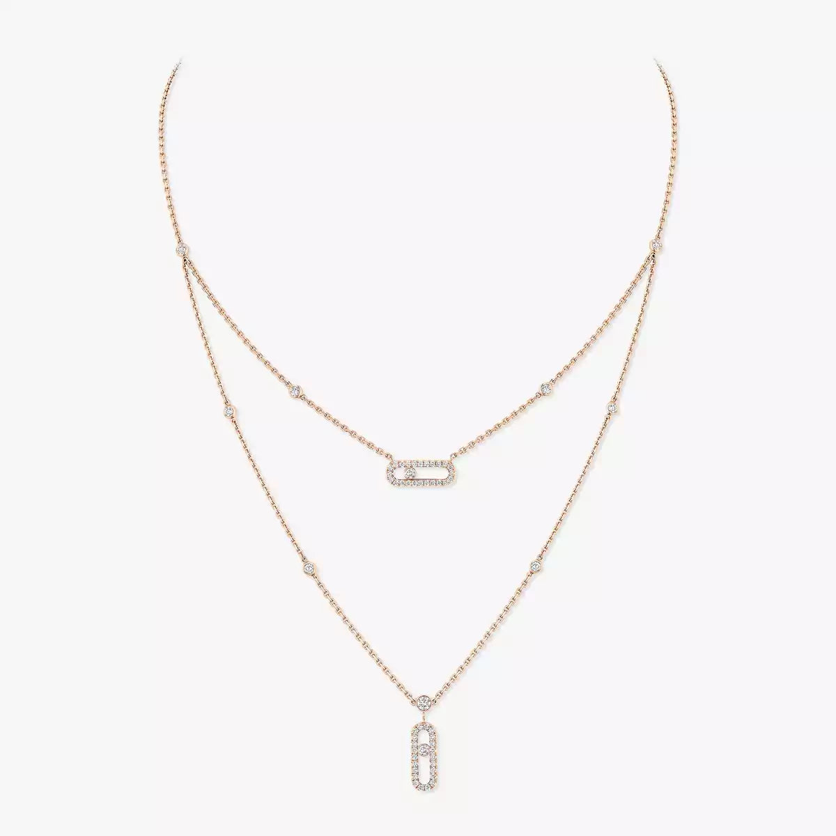 [Elite]2 Rows Rose Gold Diamond Pave_ Necklace Move Uno
