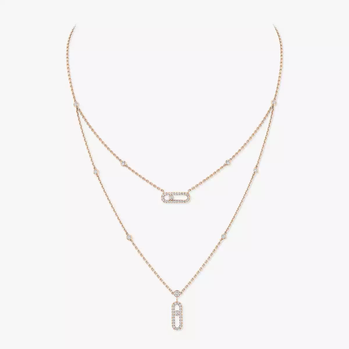 [Elite]2 Rows Rose Gold Diamond Pave_ Necklace Move Uno
