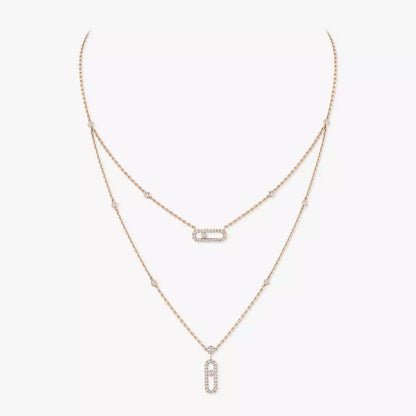[Elite]2 Rows Rose Gold Diamond Pave_ Necklace Move Uno