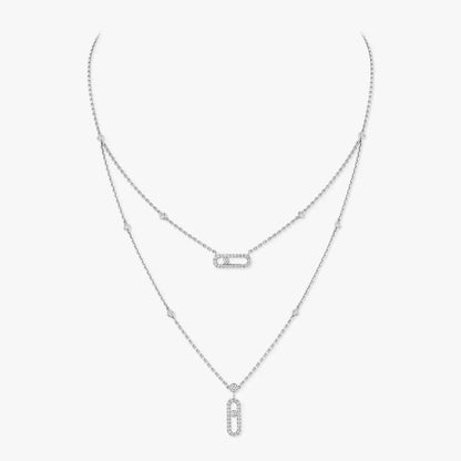 [Elite]2 Rows Rose Gold Diamond Pave_ Necklace Move Uno