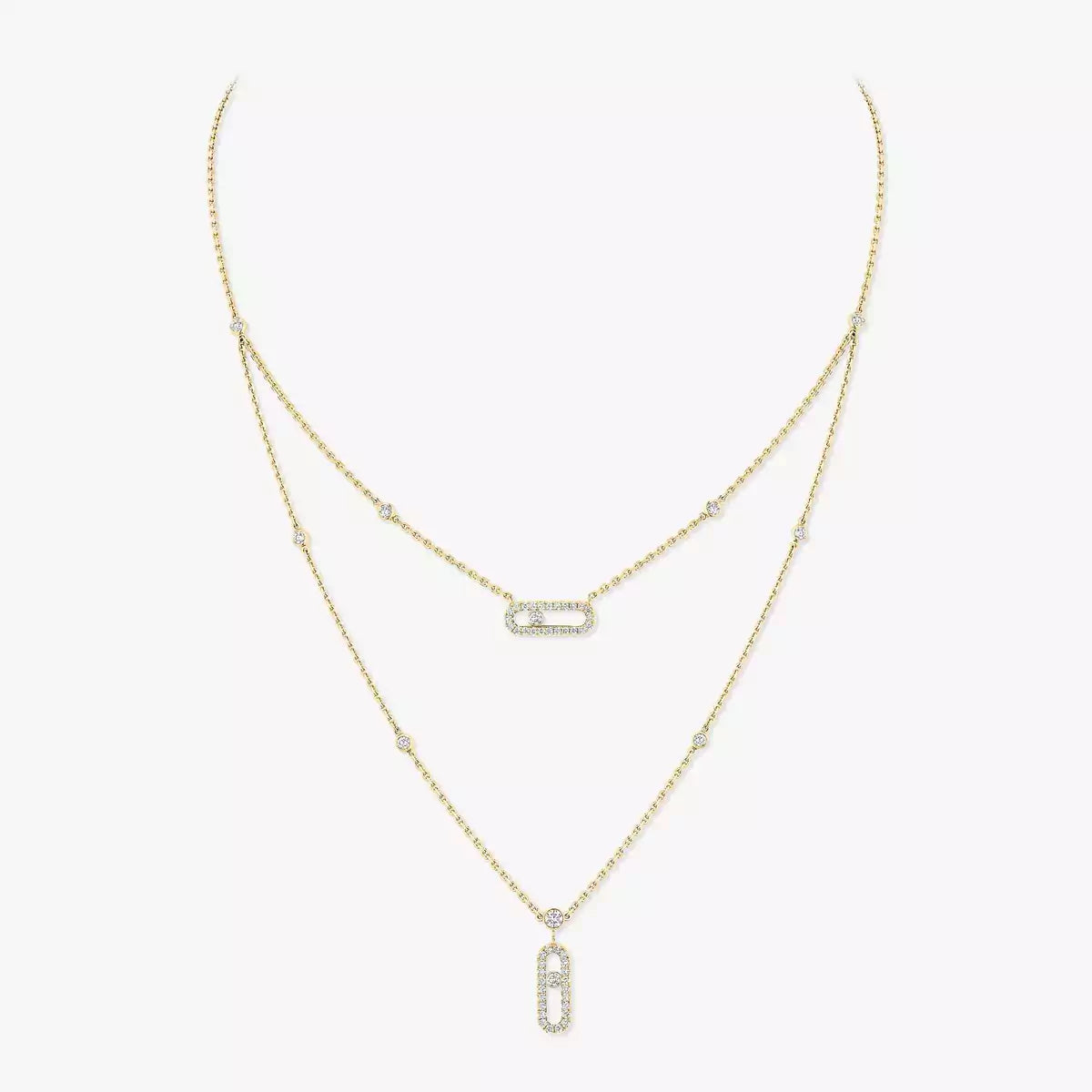 [Elite]2 Rows Rose Gold Diamond Pave_ Necklace Move Uno