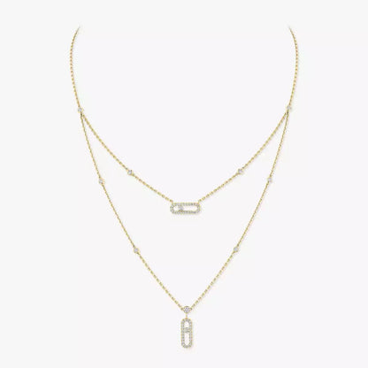 [Elite]2 Rows Rose Gold Diamond Pave_ Necklace Move Uno