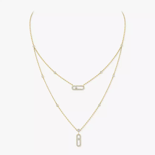 [Elite]2 Rows Rose Gold Diamond Pave_ Necklace Move Uno