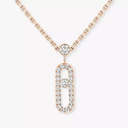 [Elite]2 Rows Rose Gold Diamond Pave_ Necklace Move Uno