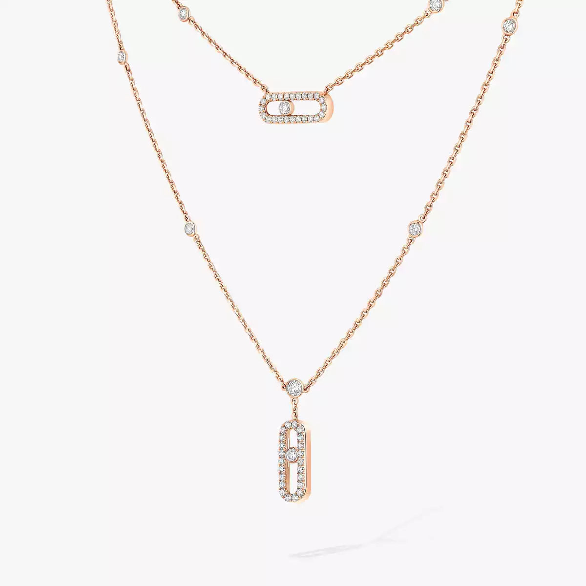[Elite]2 Rows Rose Gold Diamond Pave_ Necklace Move Uno