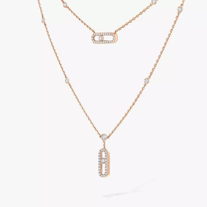 [Elite]2 Rows Rose Gold Diamond Pave_ Necklace Move Uno