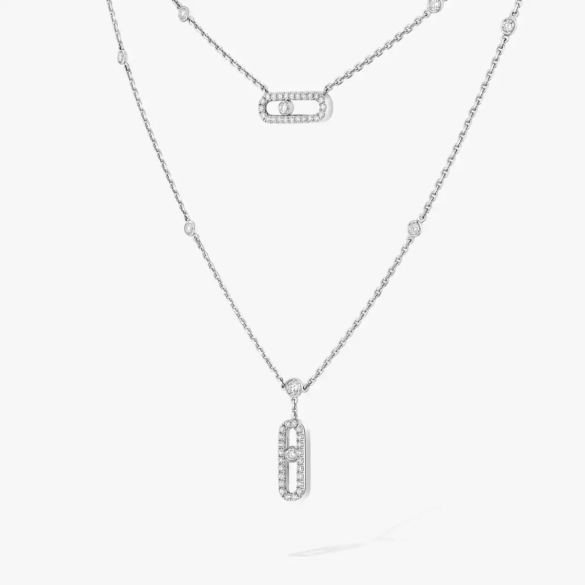 [Elite]2 Rows Rose Gold Diamond Pave_ Necklace Move Uno