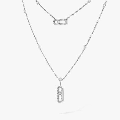 [Elite]2 Rows Rose Gold Diamond Pave_ Necklace Move Uno