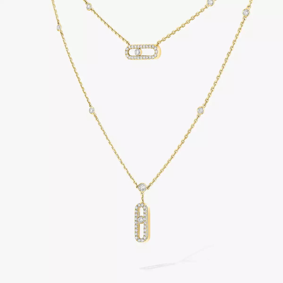 [Elite]2 Rows Rose Gold Diamond Pave_ Necklace Move Uno