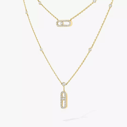 [Elite]2 Rows Rose Gold Diamond Pave_ Necklace Move Uno