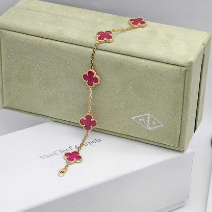 [Elite]NEW CLOVER 5 MOTIFS PINK ENAMEL BRACELET