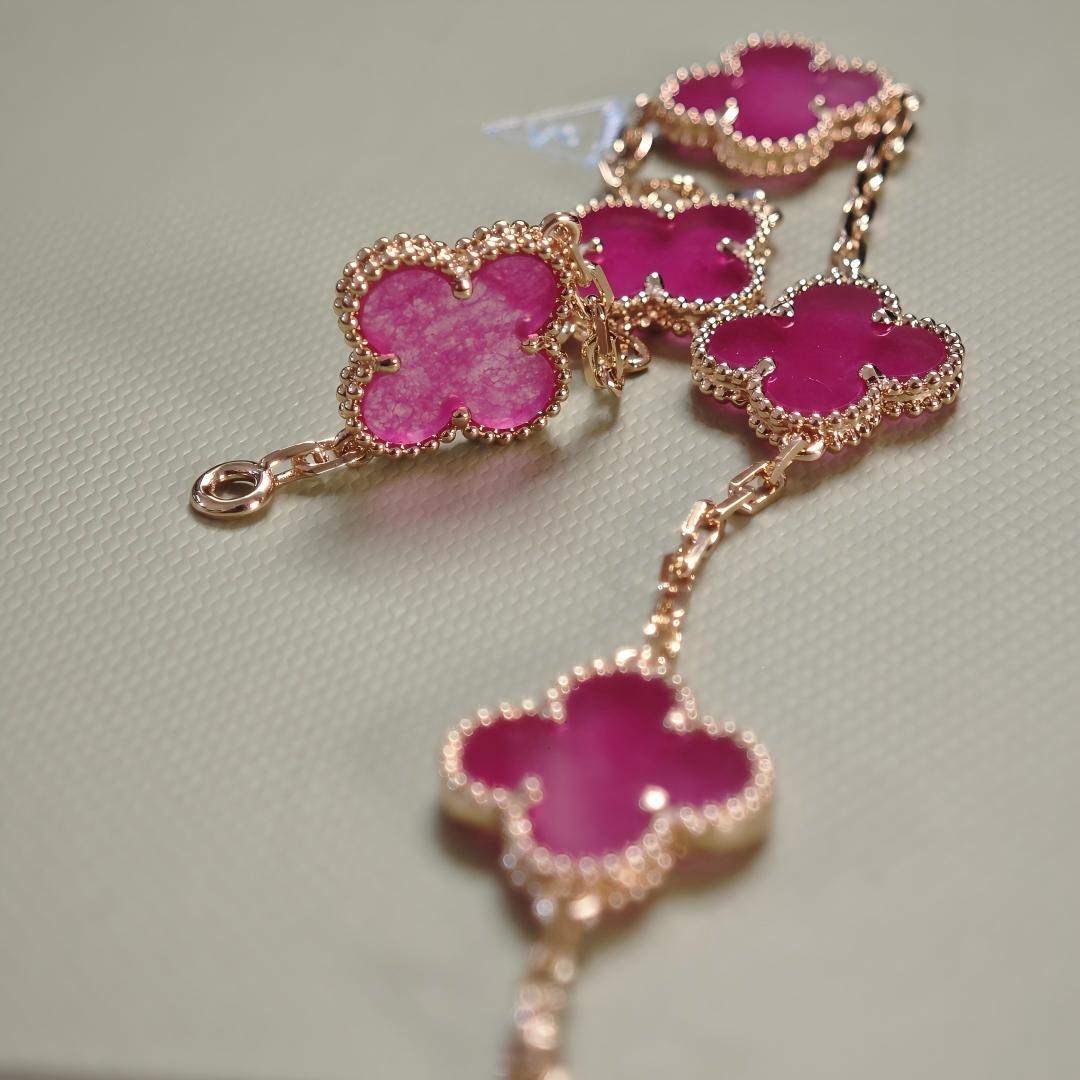 [Elite]NEW CLOVER 5 MOTIFS PINK ENAMEL BRACELET