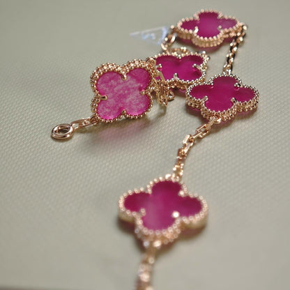 [Elite]NEW CLOVER 5 MOTIFS PINK ENAMEL BRACELET
