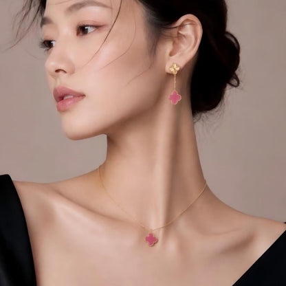 [Elite] NEW CLOVER 15MM PINK ENAMEL NECKLACE