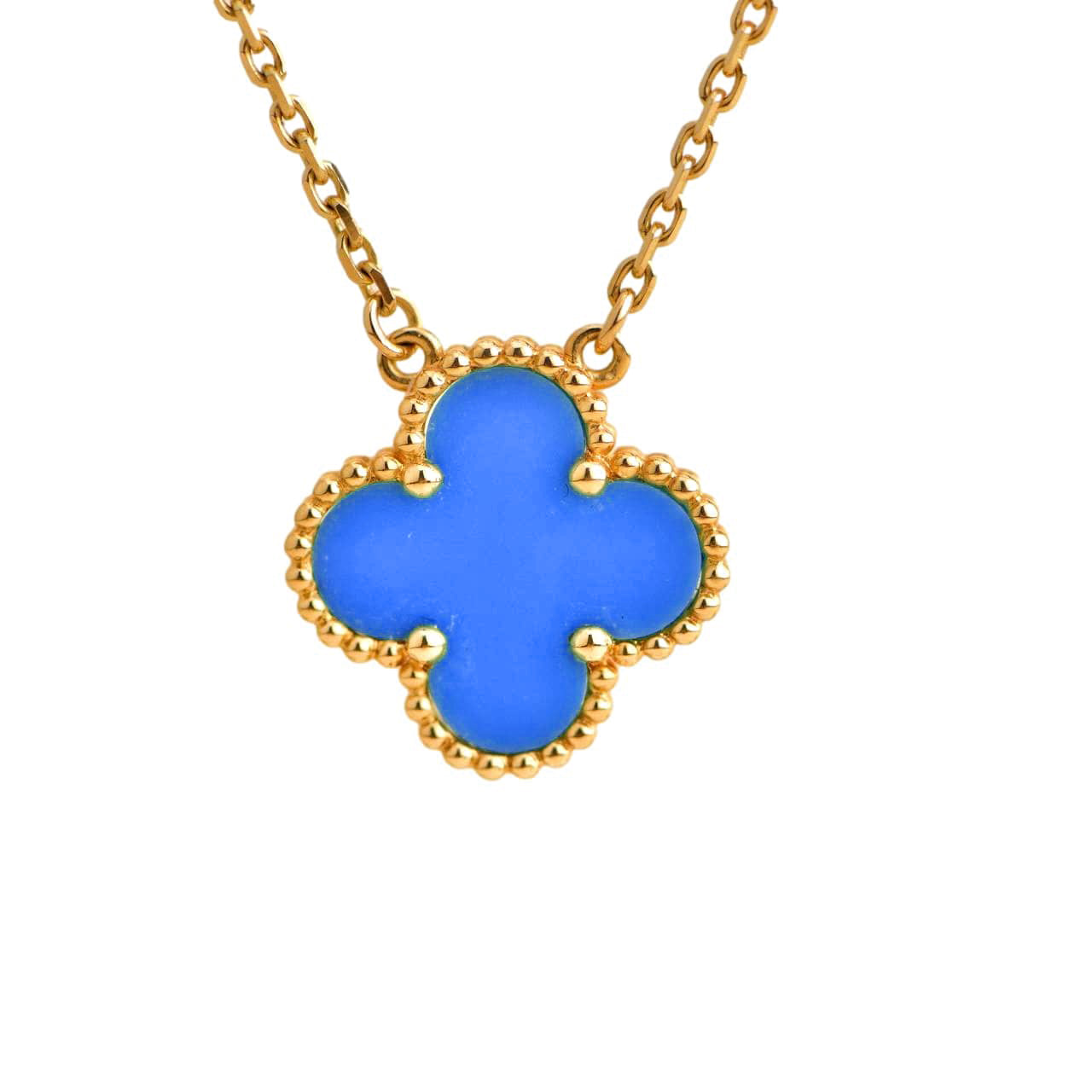 [Elite]CLOVER 15MM BLUE AGATE NECKLACE