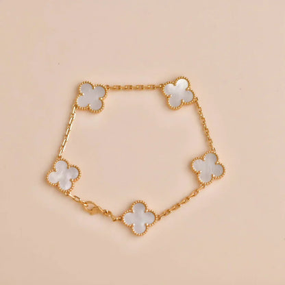 [Elite]CLOVER WHITE PEARL MOP 5 MOTIF BRACELET COLLECTION