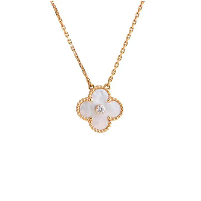 [Elite]CLOVER 15MM DIAMOND WHITE FRITILLARIA NECKLACE